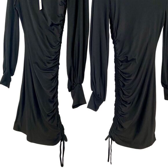 NWT Susana Monaco Balloon Sleeve Gathered Side Ruching with Tie Dress in Black - Picture 3 of 7